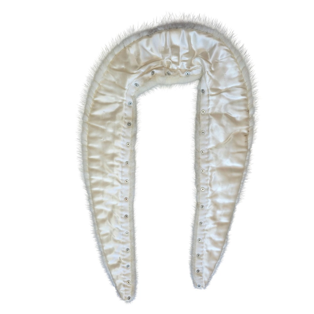 Vintage Genuine Mink Fur Collar Cream Off White Satin Lined Snap On Scarf Wrap - Picture 3 of 3